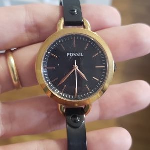 Women's fossil link watch - black and gold